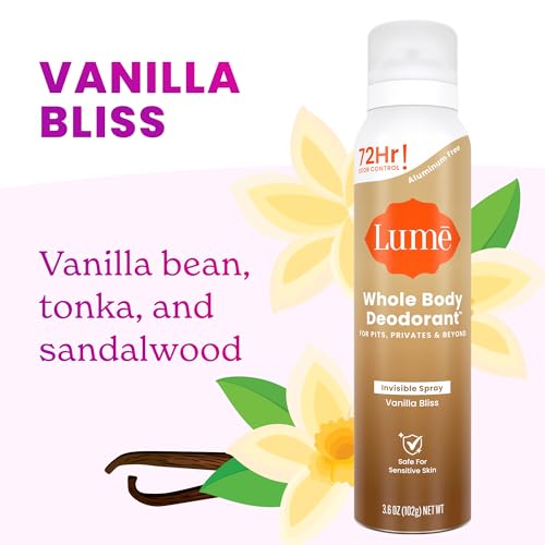 Image of Lume Whole Body Deodorant Spray Aluminum Free - 3.6 oz (Vanilla Bliss) | 72-Hour Odor Control, Baking Soda Free, Whole-Body Deodorant Spray for Women - Safe for Underarms & Private Parts