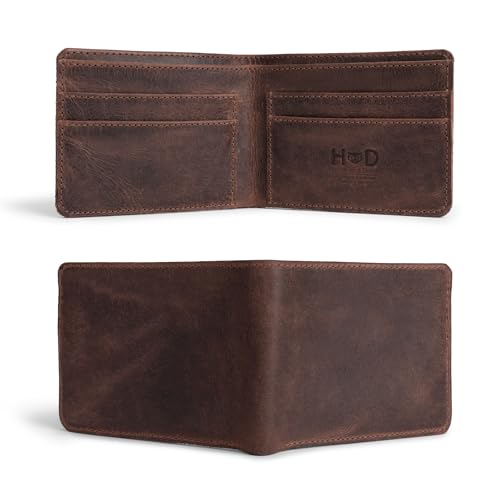 Hide & Drink, Slim Bifold Wallet, Classic Billfold for Pocket or Bag, Store Money, Cards and Cash, Travel Accessory, Full Grain Leather, Handmade, Bourbon Brown2