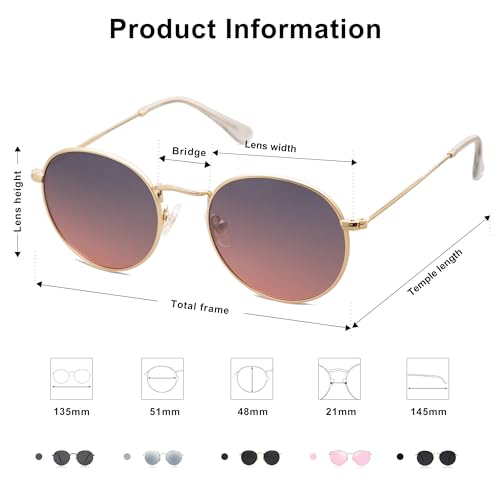Image of SOJOS Small Round Polarized Sunglasses for Women Men Classic Vintage Shades | Lightweight Stainless Steel Frame UV400 Sun Protection Adjustable Nose Pads SJ1014