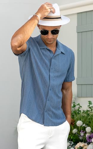 NITAGUT Men's Short Sleeve Shirts Casual Button Down Shirts Vacation Beach Summer Hollow Out Tops3