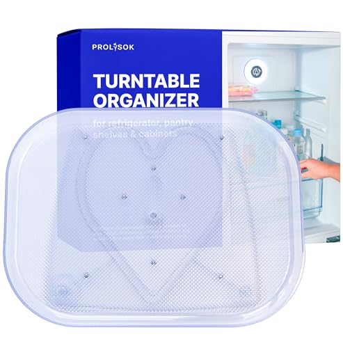 PROLISOK Lazy Susan Turntable Organizer for Refrigerator, Fridge, Storage, Cabinet & Countertop – Rectangular 360-degree Rotation Tray for Kitchen – 15.75 inch, Clear