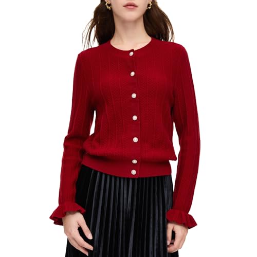 Image of GOELIA Women Wool Blend Lightweight Cardigan Sweaters 2026 Spring Business Casual Solid Long Sleeve Knitted Cardigan Top