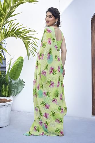Image of MIRCHI FASHION Saree for Woman Georgette Floral and Leaf Printed | Elegant Farewell and Ceremonial Women's Sari with Blouse Piece