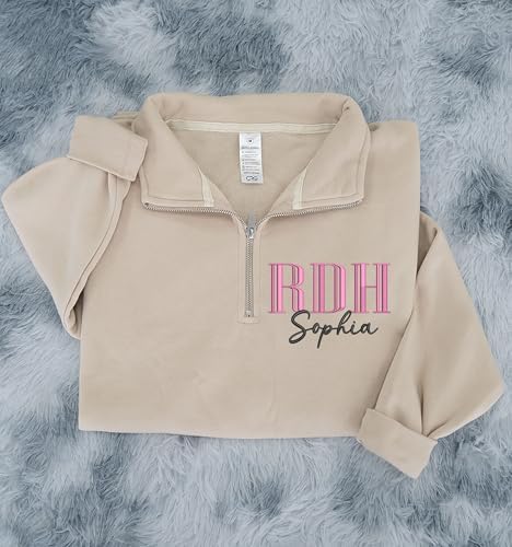 Personalized RDH Quarter Zip Sweatshirt, Custom Registered Dental Hygienist Hoodie, Embroidered Dental Pullover, RDH Graduation Gift for Women, Dental Professional Apparel — view 2