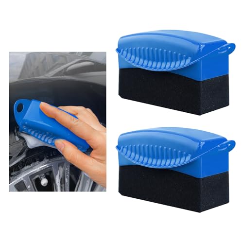 Sylvil 2 PCS Tire Dressing Applicator, Car Tire Shine Applicator Polishing Sponge Pads with Lid, Waxing Polishing Cleaning Tools Wheel Applicator Foam, Detailing Car Accessories (Blue)