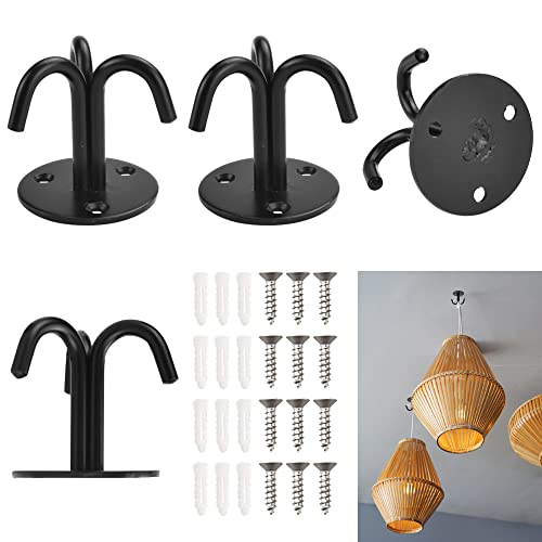 Favengo 4 Stück Deckenhaken 3 Fach Deckenplatte Haken Deckenhaken Aluminium Garderobenhaken Garderobe Aufhänger Decken-Haken mit Schrauben für Deckenventilator, Yoga, Pflanzenhaken Cover