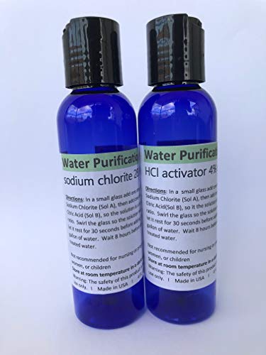 Insulin Pump Bands Water Purification/Chlorine Dioxide Kit 2 Part, 1:1 Set Hydrochloric Acid 4-5% (4oz) : Sodium Solution 25% (4oz)