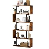SIMPLE ESPACIO Librero Organizador en S con 6 Niveles - Estante para Sala de Madera y Hierro, Diseño Abierto Minimalista...