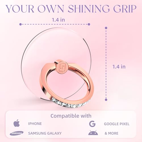 Transparent Phone Ring Holder 2 Pcs, Clear Cell Phone Ring 2 Rose Gold Diamond - Photo 5 sur 31