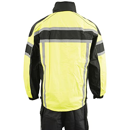 Milwaukee Leather Men's Black & Neon Orange or Green Biker Rain Suit Water Resitant w/Reflective Tape - Heat Leg Guards3