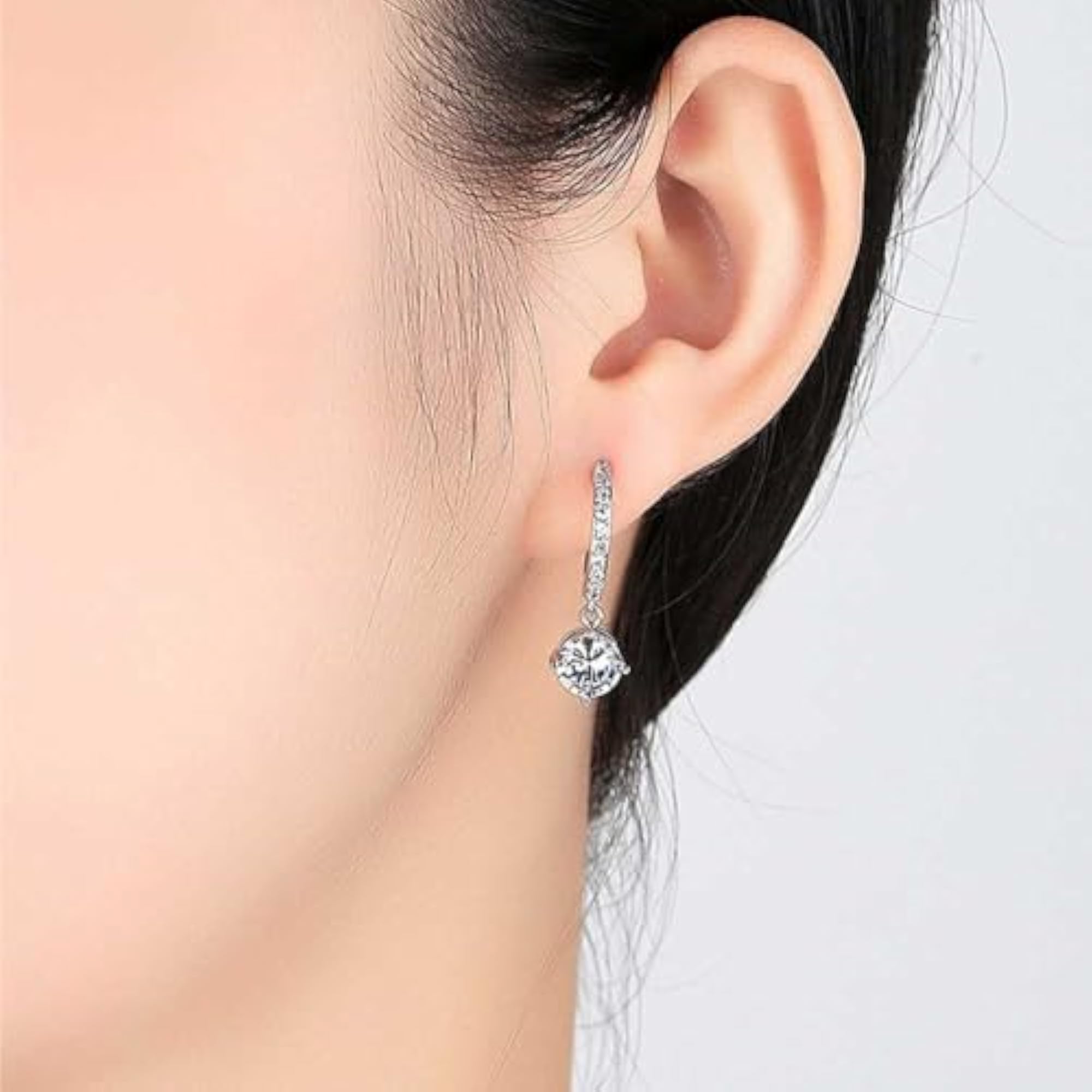 Bling Queen CZ Square Drop Earrings, Huggie Hoop Closure