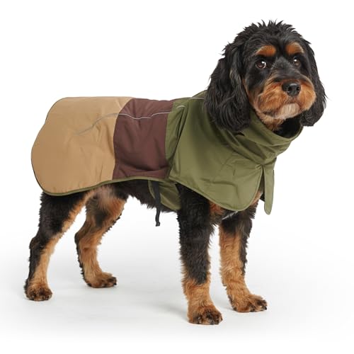 Spark Paws Hunderegenmantel, wasserdichte Winddichte Regenjacke, für kleine, mittlere, große und extra große Hunde, reflektierend, atmungsaktiv, mit vollständigem Körperschutz - Green Brown Tan - 2XL