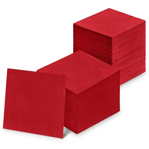 300-Pack Disposable Red Cocktail Napkins 3-Ply 5x5 Beverage Paper Napkins Decorative Dessert Napkins For Wedding Kitchen Bar Or Restaurant