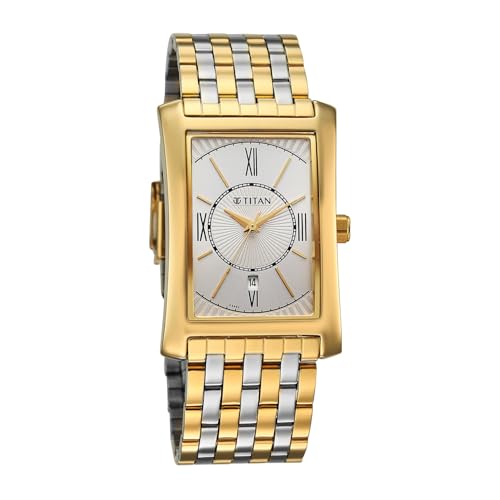 Image of Titan Regalia Allure Analog with Date and Silver White Dial Dual Tone Stainless Strap Watch for Men - 10046BM03
