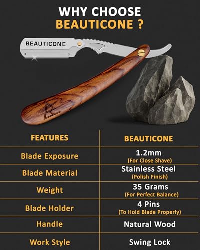 Image of BEAUTICONE Straight Razors for Men, Straight Edge Razor, Single Edge Replacement Blades, Stainless Steel, Barber Razor for Men's Shaving, Barber Shaving Knife