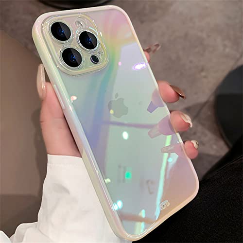 Coque iPhone 13 Pro Max silicone souple transparente laser dégradé mignon blanc
