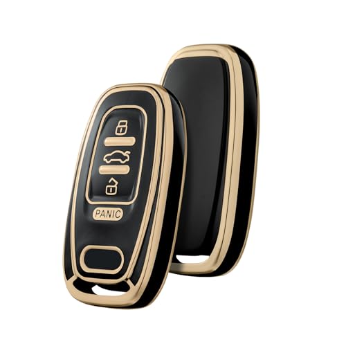 ELOHEI Key Fob Cover for Audi, Premium Soft Full Protection Key Fob Case Compatible with Compatible with Audi A3 A4 A4L A6 A6L A7 A8 A1 Q2L Q3 Q5 Q7 S3 RC3 Accessories, 4 Buttons (Black)