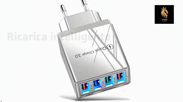 Caricatore USB, P37 Caricabatterie Muro Multiplo Carica Rapida, Quick Charger 3.0 40W 6A 4 Porte Alimentatore Presa da Parete Ricarica Rapida QC 3.0 per Samsun, Xiaomi, Realme, Huawei, Oppo