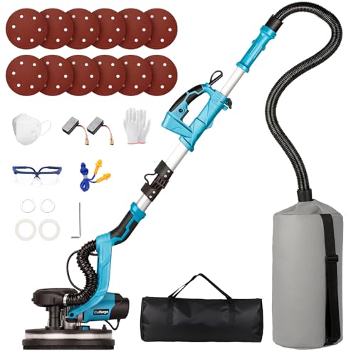 Image of Cutforge Drywall Sander - 1050W Wall Sander with Vacuum Auto Dust Collection LED Light 7 Speeds Foldable Extendable Electric Drywall Sander for Walls Popcorn Ceiling, 12 Pcs Sanding Discs,Blue
