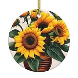 Material: Sonnenblumen- und Rosen-Druck, Weihnachtsbaum, Keramik, zum Aufhängen aus hochwertiger Keramik, die einzigartigen Designs machen sie zu einem perfekten Andenken.