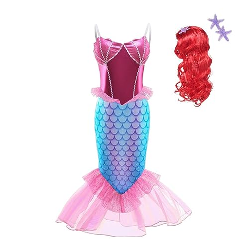 Lito Angels Disfraz Vestido Sirenita Princesa Ariel Sirena con Peluca de Pelo para Niñas Talla...