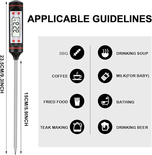Image of Digital LCD Cooking Food Meat, Milk, Probe Kitchen Bbq Thermometer Temperature Test Pen, Black /White