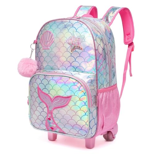 Kit Mochila De Rodinhas Feminina Bolsa Escolar Infantil Sereia