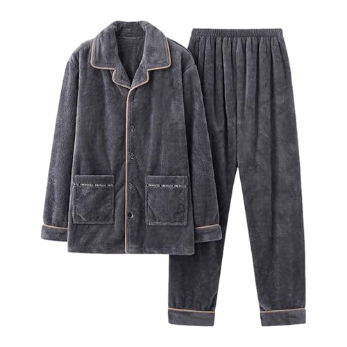 Genérico Pijama Hombre Invierno Acolchado Forro Polar Manga Larga Conjunto Hogar Cálido Sólido Color(Light Gray, L)