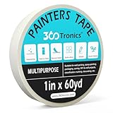360Tronics White Painters Tape 1 Inch, Multi-Surface No Residue Tearable Self-Adhesive Masking Tape for Labeling, DIY Arts & Crafts Painting, Protects Surfaces and Removes Easily, 60 Yards, 1 Roll