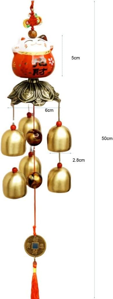 Wind Chimes Copper Bell Lucky Cat Wind Chime Shop Doorbell Hanging Decoration Creative Gifts Home Accessories Decoration Gifts for Garden Decor (Size : Nine Bells) (Red Three Bells)