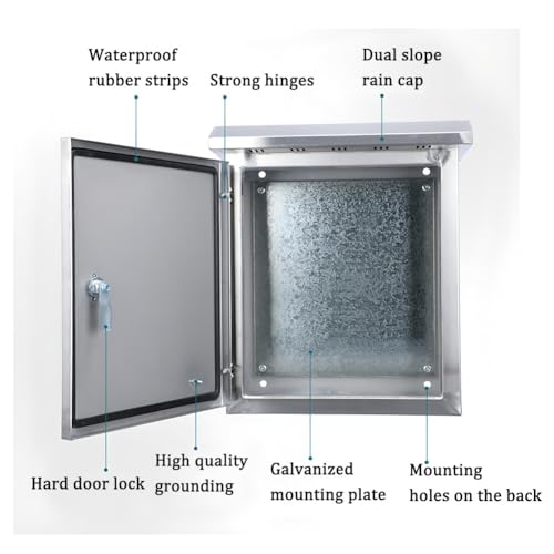 304 Stainless Steel Outdoor Electrical Junction Box, Weatherproof Wall-Mounted Enclosure with Mounting Plate for Secure Electrical Connections and Protection