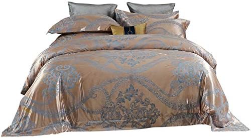 Dolce Mela Queen - 6 Piece Bedding Duvet Cover Set, Luxury Jacquard Top, 100% Soft Combed Cotton Inside, Superior Comfort, Breathable, All-Season, Machine Washable, DM803Q, Multi-Color
