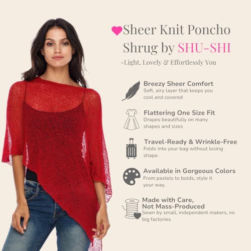 Image of SHU-SHI Womens Sheer Knit Poncho Shrug Lightweight Cover Up One Size Fits Most