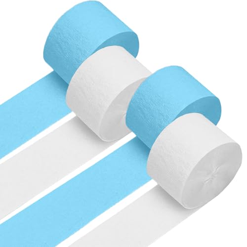 Image of 4 Crepe Paper Streamers Rolls, 328ft Pack of Blue and White Crepe Paper for Boys Birthday Bachelorette Party Bridal Baby Shower Winter Holiday Party Decorations Supplies (1.8 inch x 82 ft /Roll)
