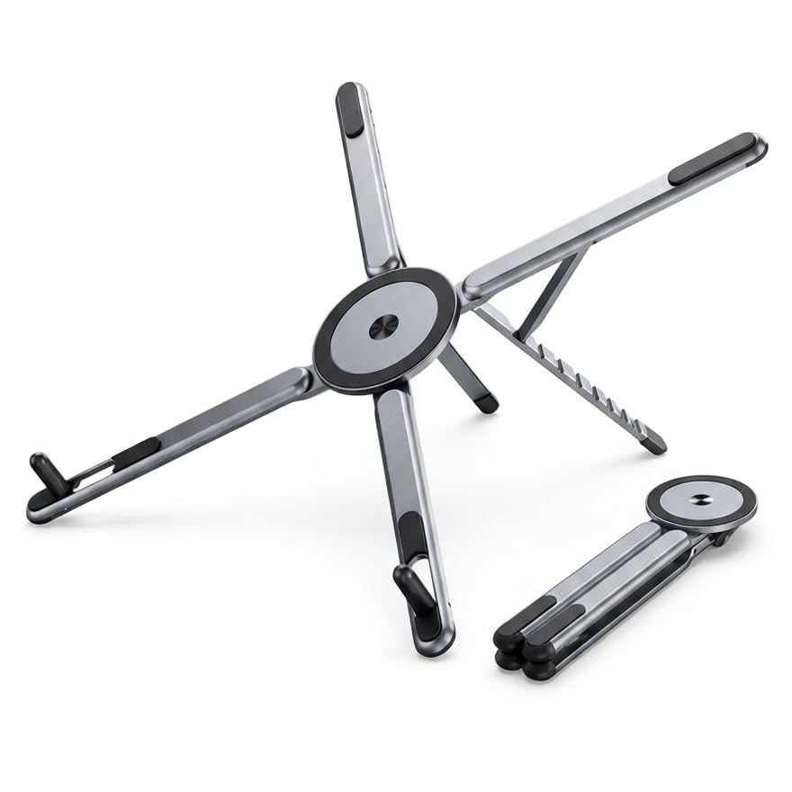 Image of EDNITA Foldable Magnetic Laptop Stand for Desk, Adjustable Portable Aluminum Notebook Holder, Compact Ergonomic Laptop Riser for MacBook, Laptops, Mobile & Tablets with Magnetic Feature