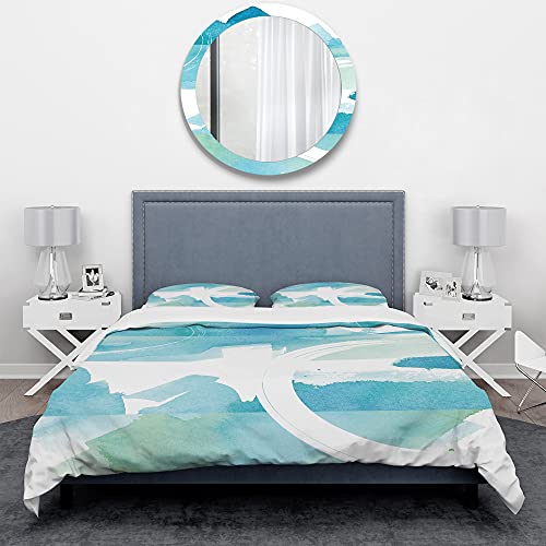 DesignQ Coastal Watercolors II Nautical & Coastal Duvet Cover Set, Blue Duvet Cover Set King, Abstract Bedding Set of 3 Pieces, All Season Nautical & Coastal Bedding Sets King - Image 2