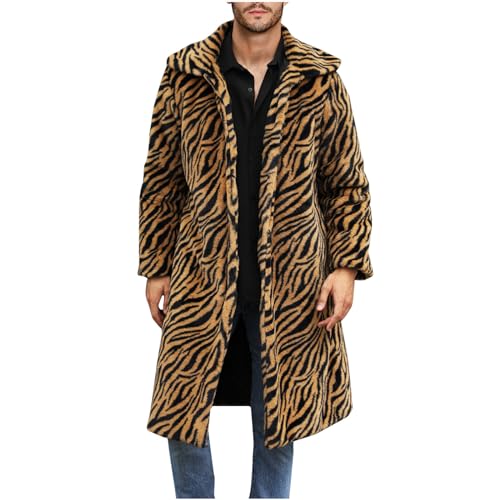 Rkwins Men's Faux Fur Coat Leopard Print Faux Fur Coat Long Winter Open Front Cardigan Big and Tall Warm Jackets