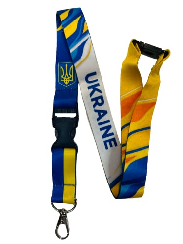 Cordon tour de cou ukrainien bleu et jaune avec boucle détachable et clip de sécurité
