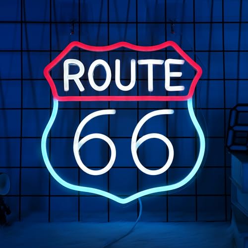 CoolGift Mart Route 66 Neon Sign, LED Light Room Decor USB Powered, for Bedroom Living Room Gaming Room Man Cave Home Party Birthday Gift for Family Friends Kids