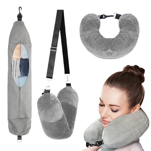 Coussin de Voyage U-fonctionnel Remplissable avec Vêtements, Velours Oreiller Cervical Remplissable, Coussin De Voyage Multifonctionnel en Forme de U,...