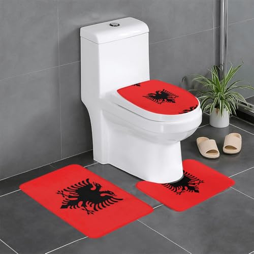 YYHWHJDE Tapis de sol antidérapant motif drapeau albanais 3 pièces tapis de salle de bain antidérapant durable