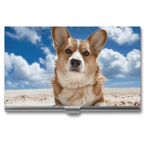 Slim Metal Business Card Holder - Lying on The Beach Aluminum Alloy Card Case with Buckle Closure, Holds 20 Cards & Cash, Professional Credit Card Size ID Holder for Men Women Gift