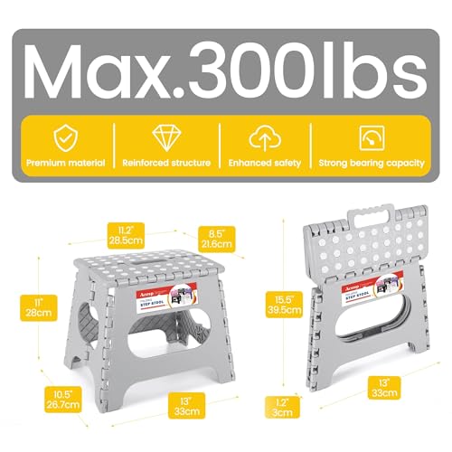 Image of 12 Pack 11 Inch Folding Step Stool, Sturdy Plastic Foldable Step Stool for Kids & Adults, Non Slip Lightweight Collapsible Foot Stools Holds 300 lbs, Ideal for Kitchen, Bathroom, Outdoor, Gray