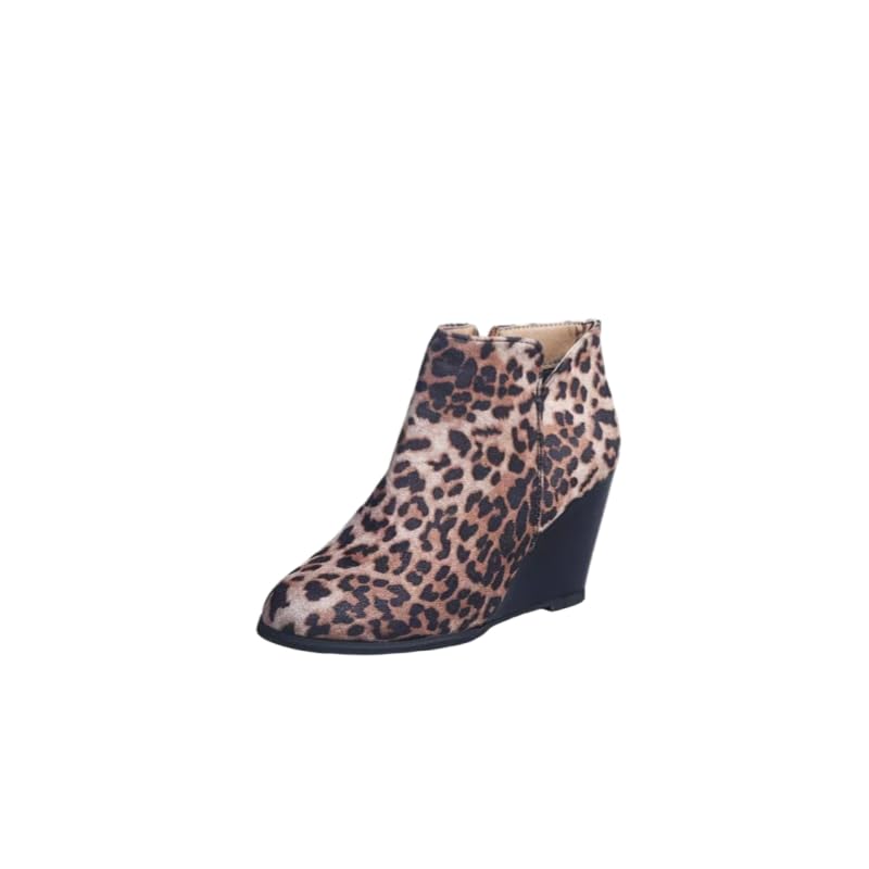 Stylish Womens Ankle Boots Feature A Split Shaft Zippered Wedge Heel and Round Toe for A Comfortable and