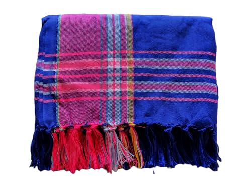 Unisex African Kikoy Scarf, Sarong, Wrap, Throw - 100% Cotton, Handmade Tassels, Multi-Use Beach Cover-Up, Picnic Blanket, & More - Royal Blue with Purple border.2