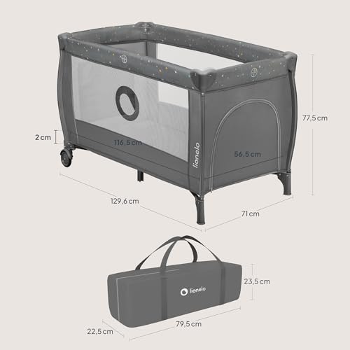 Lionelo Stefi Plus Reisebett bis 15 kg Babybett Kinderreisebett mit Matratze Seitlicher Eingang mit Reißverschluss Hochwertige Schaumstoffmatratze