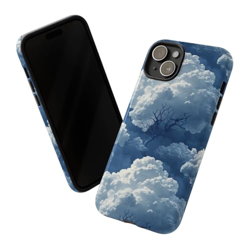 Coque iPhone 15 Plus nuage arbre 3D bleu rigide brillante antichoc