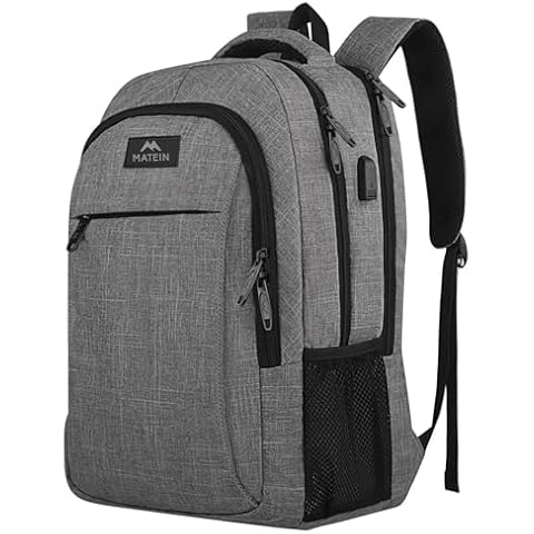 MATEIN Travel Laptop Backpack, Business Anti Theft Slim Sturdy Laptops Backpack with USB Charging Port, Water Resistant College School Computer Bag Gift for Men & Women Fits 15.6 Inch Notebook, Grey Cover