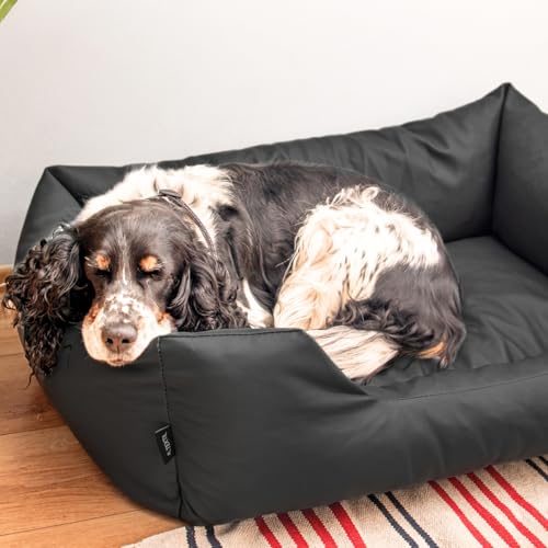 4L Textil Mario Hundebett Kunstleder Hundekorb aus Kunstleder Wasserfestes Hundebett mittelgroße Hunde Hundesofa (100x70 cm, Schwarz)