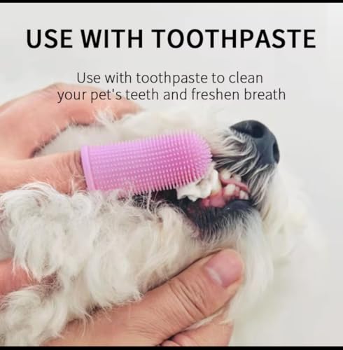 Image of Gomoly Pet Toothbrush, 360 Dog Tooth Cleaning Set, Cat Finger Cover Toot-hbrush for Cleaning Tongue Coating and Tooth Care, Pet Silicone Finger Cover Toothbrush Set of 2 with Case (Pink, Large)